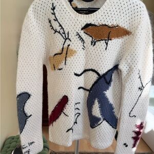 100% cashmere Abstract Patterned White Sweater